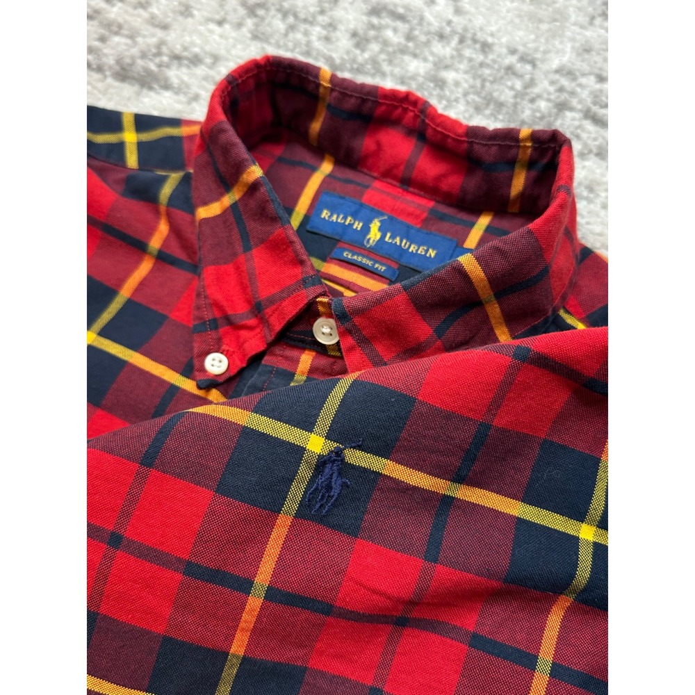 Ralph Lauren Button Down Men Medium Red Tartan Plaid Classic Fit Cotton Shirt